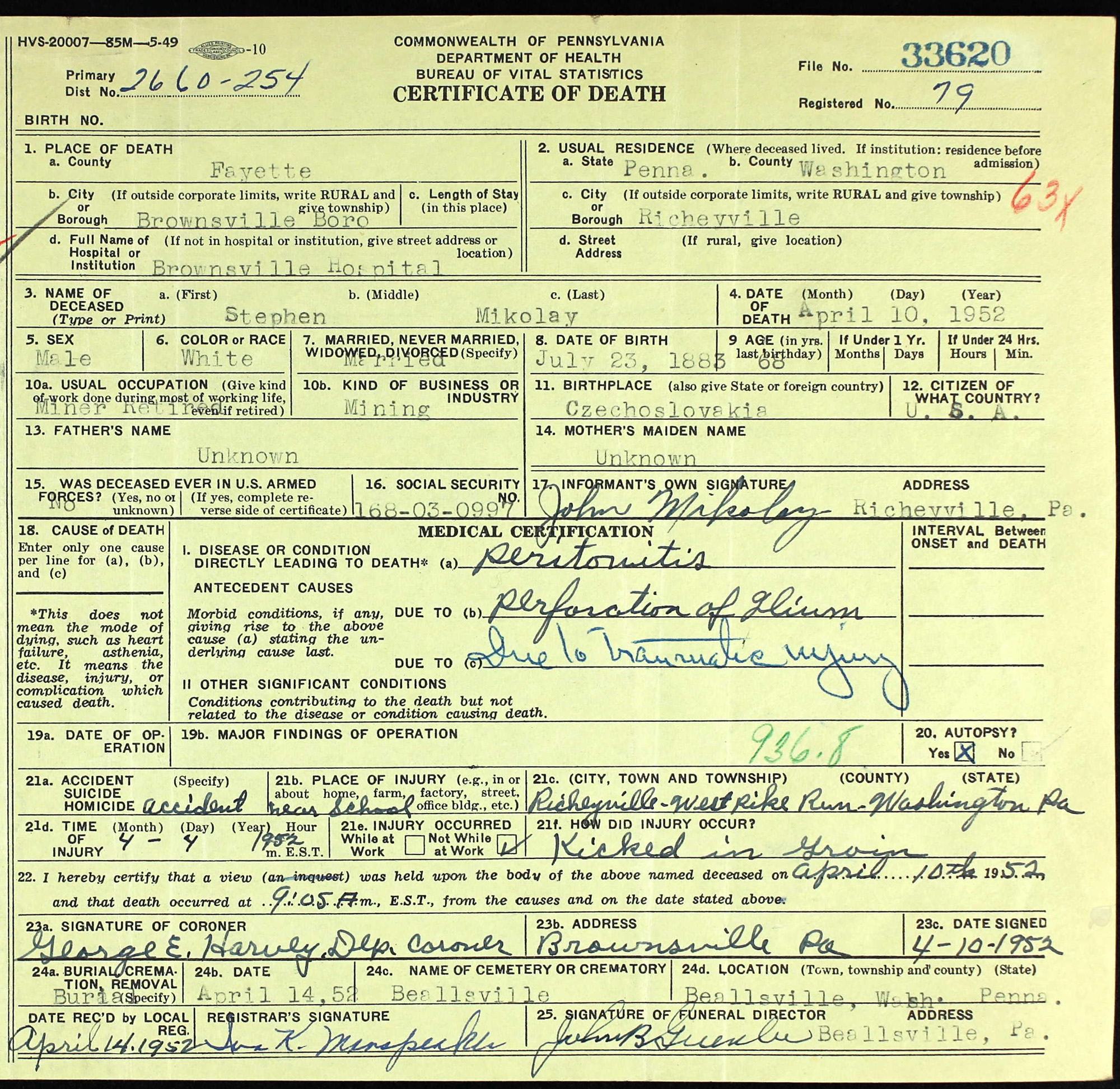 death certificate
